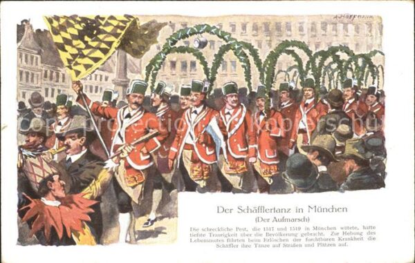 Muenchen Schäfflertanz Aufmarsch Künstlerkarte H
