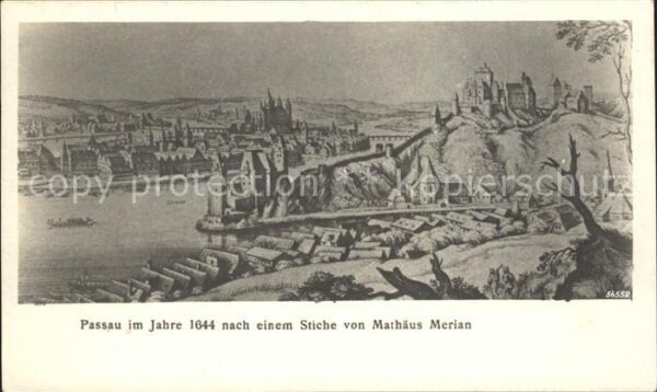 Passau Dreiflüssestadt Panorama Alter Stich
