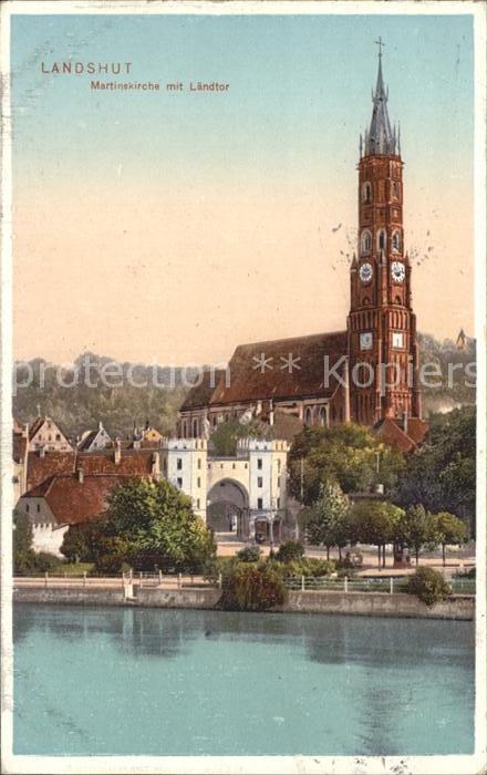 Landshut Isar Martinskirche mit Ländtor