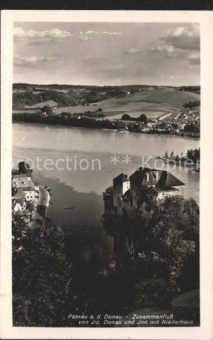 Passau Zusammenfluss von Donau Ilz und Inn mit