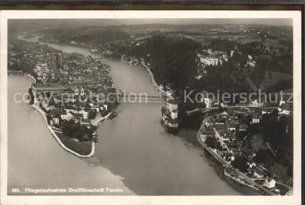 Passau Zusammenfluss von Donau Inn und Ilz Fli