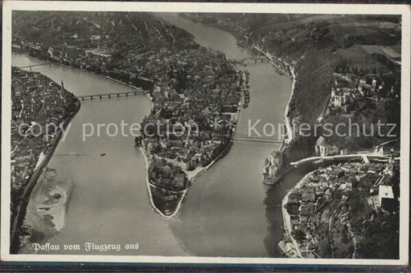 Passau Zusammenfluss von Donau Ilz und Inn Fli