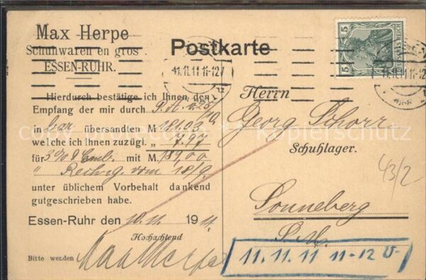 Essen Ruhr Empfangsbestätigung Quittung