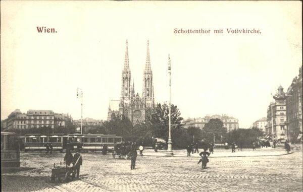 Wien Schottenthor mit Votivkirche Strassenba