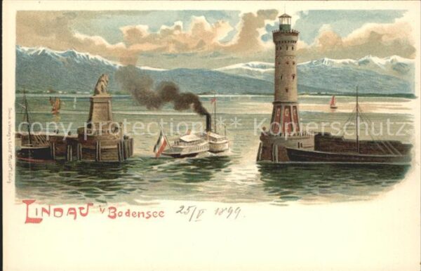 Lindau Bodensee Hafeneinfahrt Leuchtturm Dampfer
