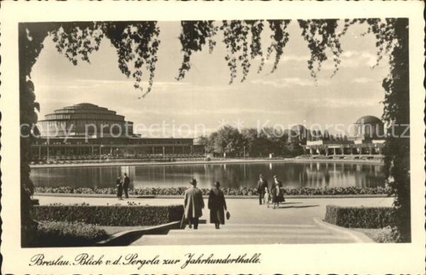Breslau Niederschlesien Blick von der Pergola zur Jahrhundertha