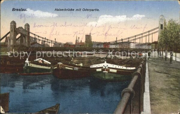 Breslau Niederschlesien Kaiserbrücke mit Oderpartie