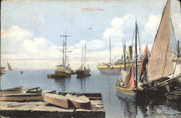 Trieste Hafenpartie Segelschiffe Dampfer