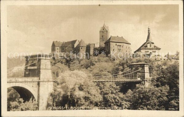Karlsbad Eger Schloss Elbogen mit Kettenbrücke