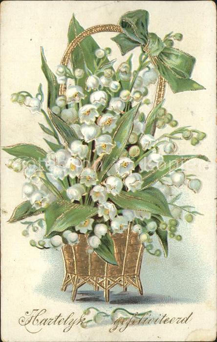 Maigloeckchen Glückwunsch Korb Schleife Litho
