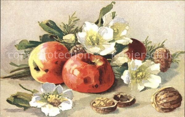Blumen Christrosen Apfel Walnuss