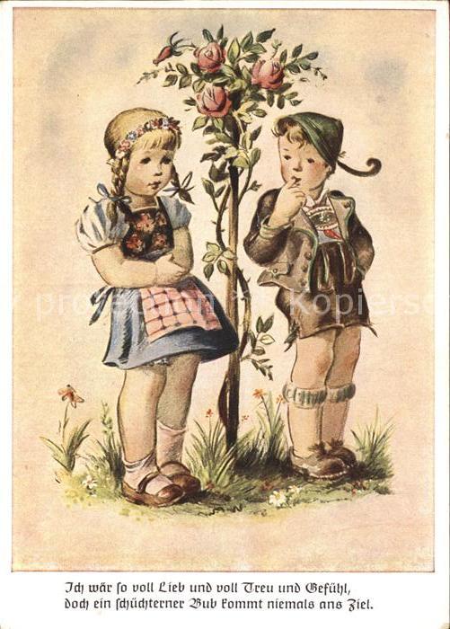 Kinder Child Enfants Trachten Rosen Gedicht