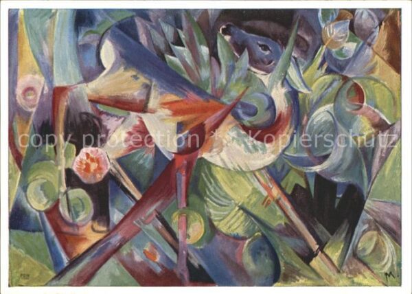 Kuenstlerkarte Franz Marc Reh im Blumengarten