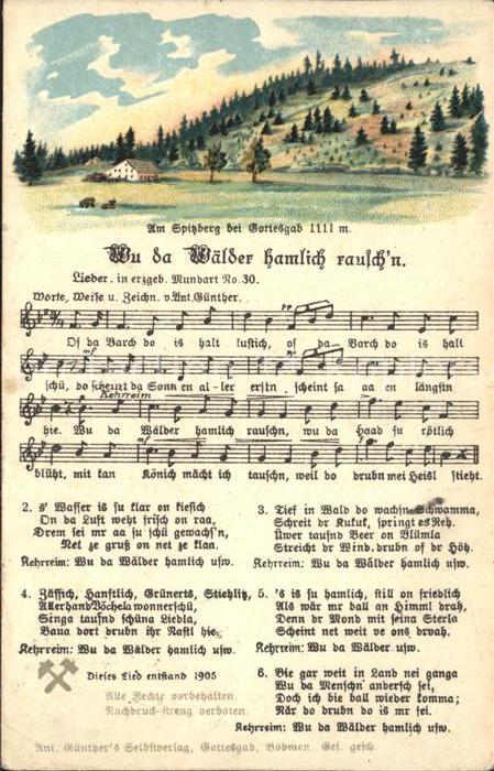 Liederkarte Wu da Wälder hamlich rausch'n Litho