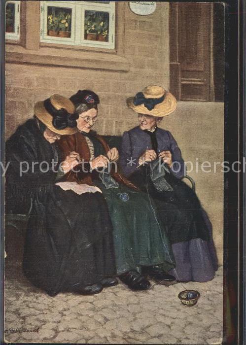 Kuenstlerkarte Albrecht Biedermann Frauen Handarbeit s