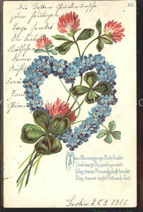 Kleeblatt Cloverleaf Trebol Trefle Kleeblumen Vergissmeinnicht Herz Gedich