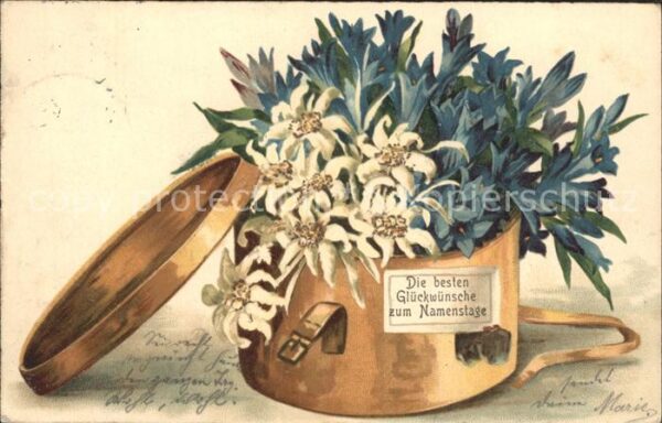 Namenstag Namenskarte Enzian Edelweiss Litho