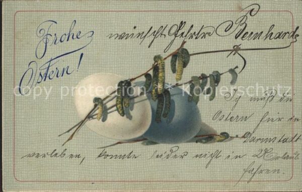 Ostern Easter Paques Ostereier Weidenkätzchen Litho