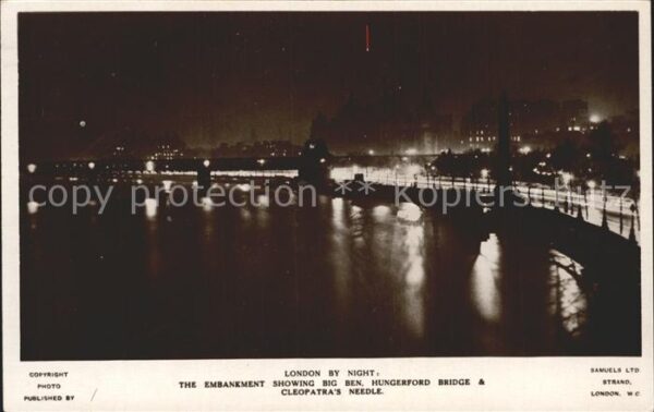 London by Night The Embankment showing Big Ben