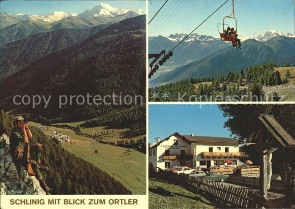 Schlinig Mals Suedtirol Blick zum Ortler Gasthof Edelweiss Sess