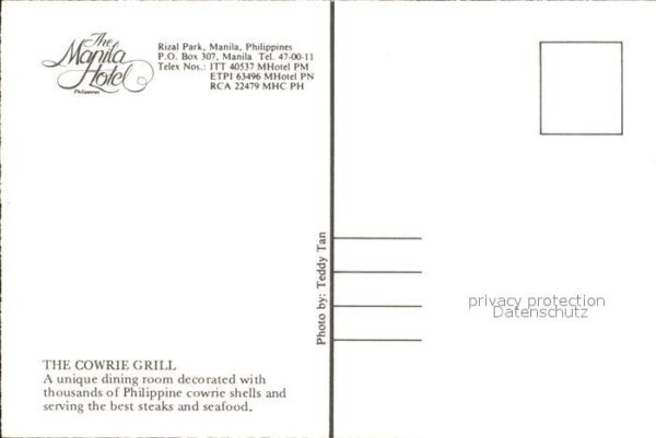Manila Philippines The Manila Hotel Cowrie Grill Dining Ro – Bild 2