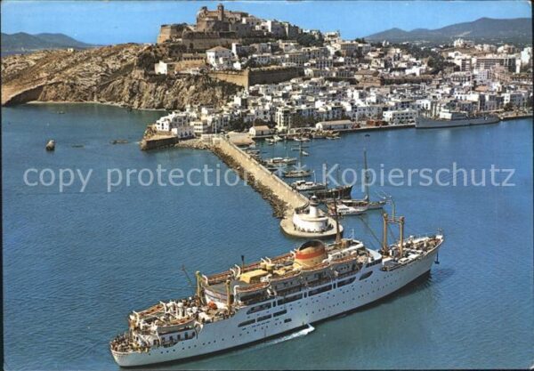 Ibiza Islas Baleares Dampfer Fähre Hafen Fliegeraufnahme