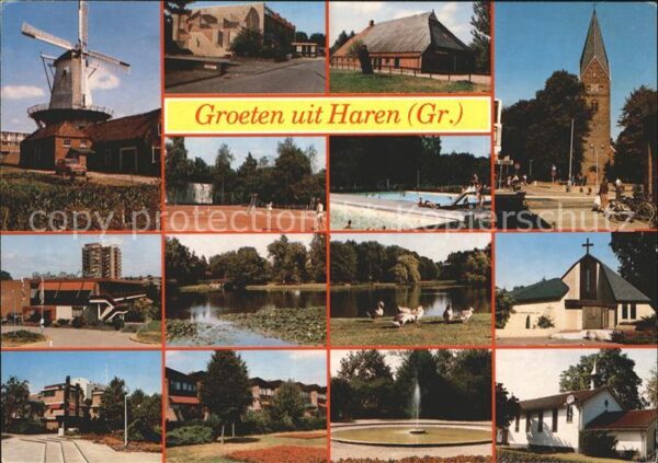 Haren Groningen Teilansichten Kirche Windmühle Schwimmb