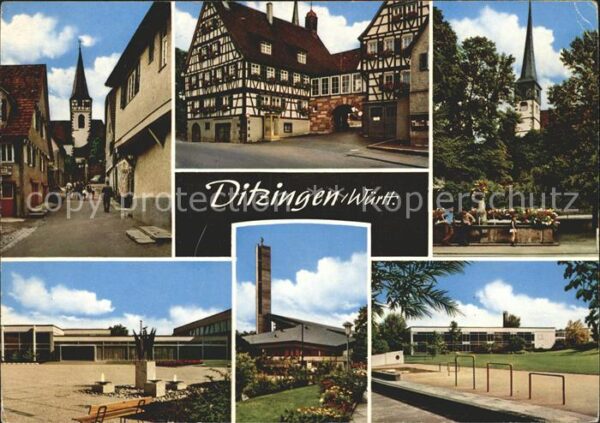 Ditzingen Altstadt Fachwerkhäuser Kirche Schule