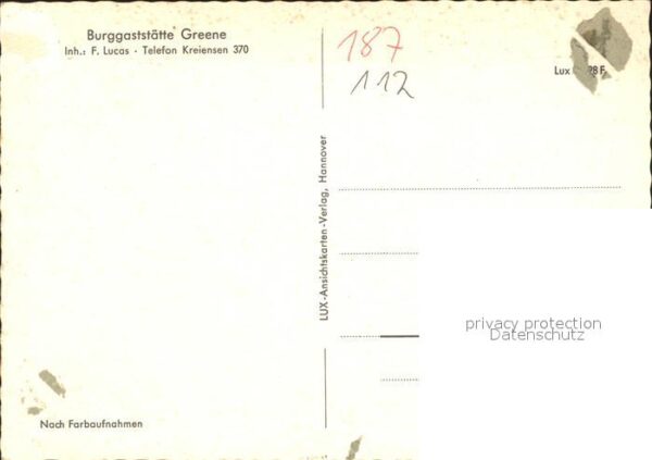 Greene Kreiensen Burggaststätte Greene im Leintal Wappen – Bild 2