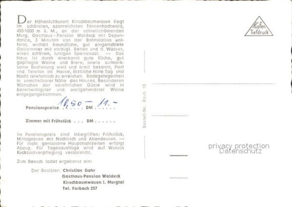Kirschbaumwasen Gasthaus Pension Waldeck Felsentor Stau – Bild 2