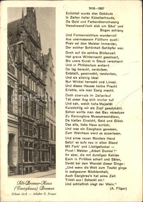 Bremen Alt Bremer Haus Essighaus Gedicht A. Fi