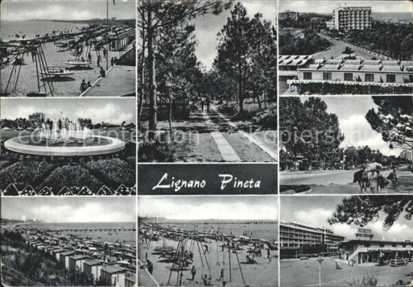 Lignano Pineta Strand Fontäne Waldweg Strassenpartie