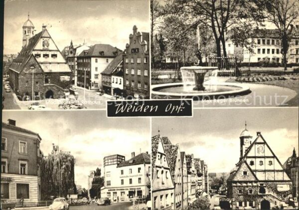 Weiden Oberpfalz Stadtplatz mit Rathaus Max Reger Brunne