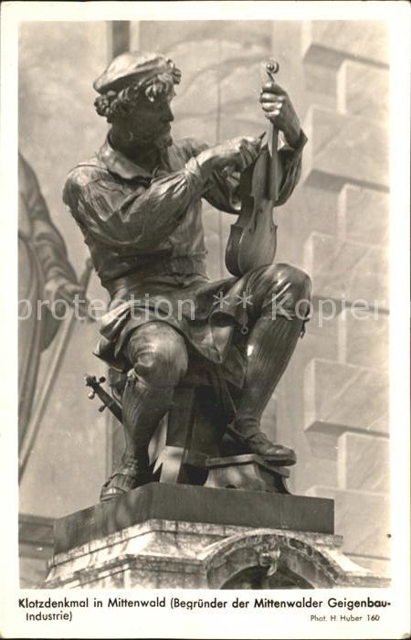 Foto Huber H. Nr. 160 Klotzdenkmal Mittenwald Geige