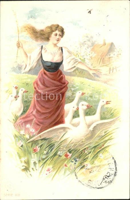 Frauen Gänse Litho