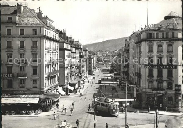 Strassenbahn Geneve Rue du Mont Blanc Hotel Suisse