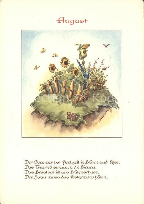 Monatskarte August Schmetterlinge Sonnenblumen Gedi