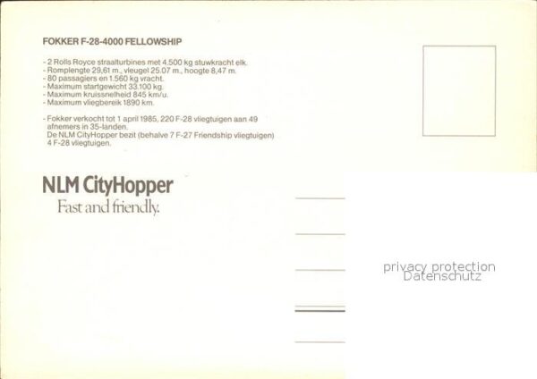 Flugzeuge Zivil NLM CityHopper Fokker F-28-4000 Fellows – Bild 2