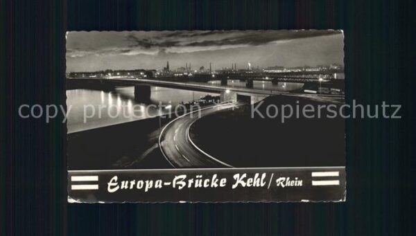 Kehl Rhein Europabrücke bei Nacht