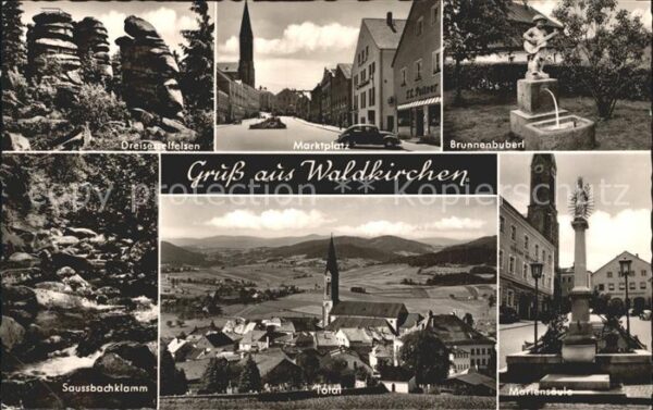 Waldkirchen Niederbayern Brunnenbuberl Marktplatz Felsen Saussba