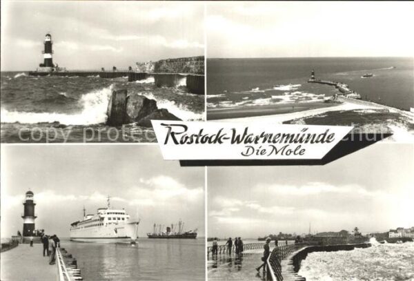 Warnemuende Ostseebad Leuchtturm Passagierschiff Brandung