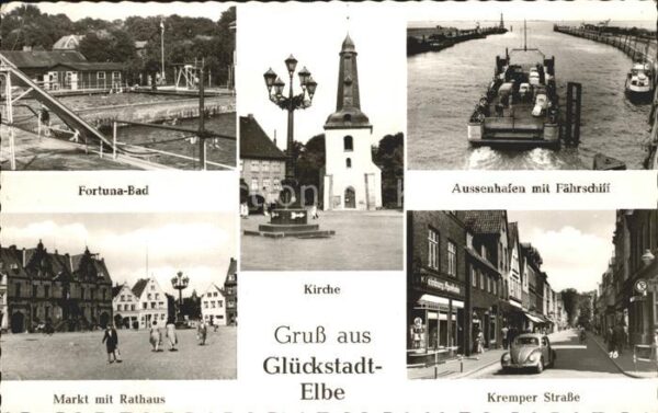 Glueckstadt Fortuna Bad Kirche Elbe Hafen Fährschif