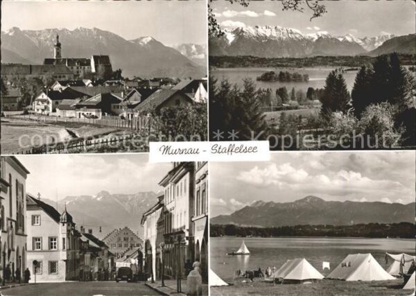 Murnau Staffelsee Ortsansicht mit Kirche Strassenpartie C
