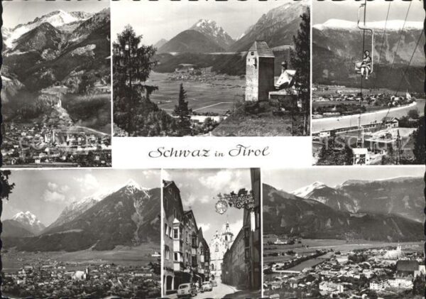 Schwaz Tirol Gesamtansicht mit Alpenpanorama Turm Se