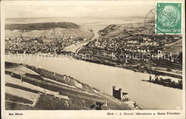 Bingen Rhein Blick von der Rossel mit Mäuseturm und