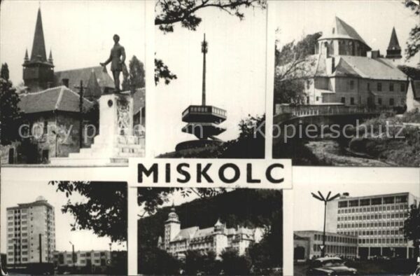 Miskolc Kirche Statue Turm Hochhäuser Schloss