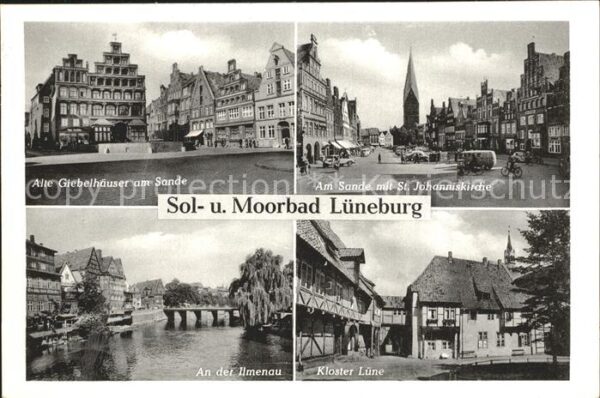 Lueneburg Giebelhäuser am Sande Johanniskirche Il