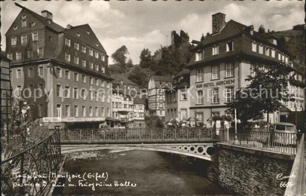Monschau Partie an der Rur mit Burgruine Haller