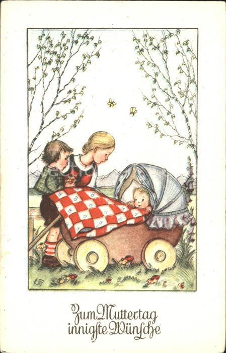 Muttertag Glückwunsch Kinderwagen Baby