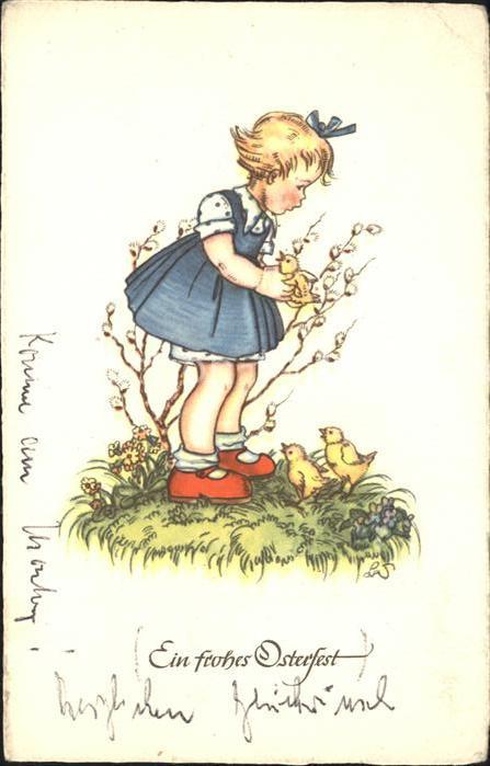 Ostern Easter Paques Kind Küken Weidenkätzchen